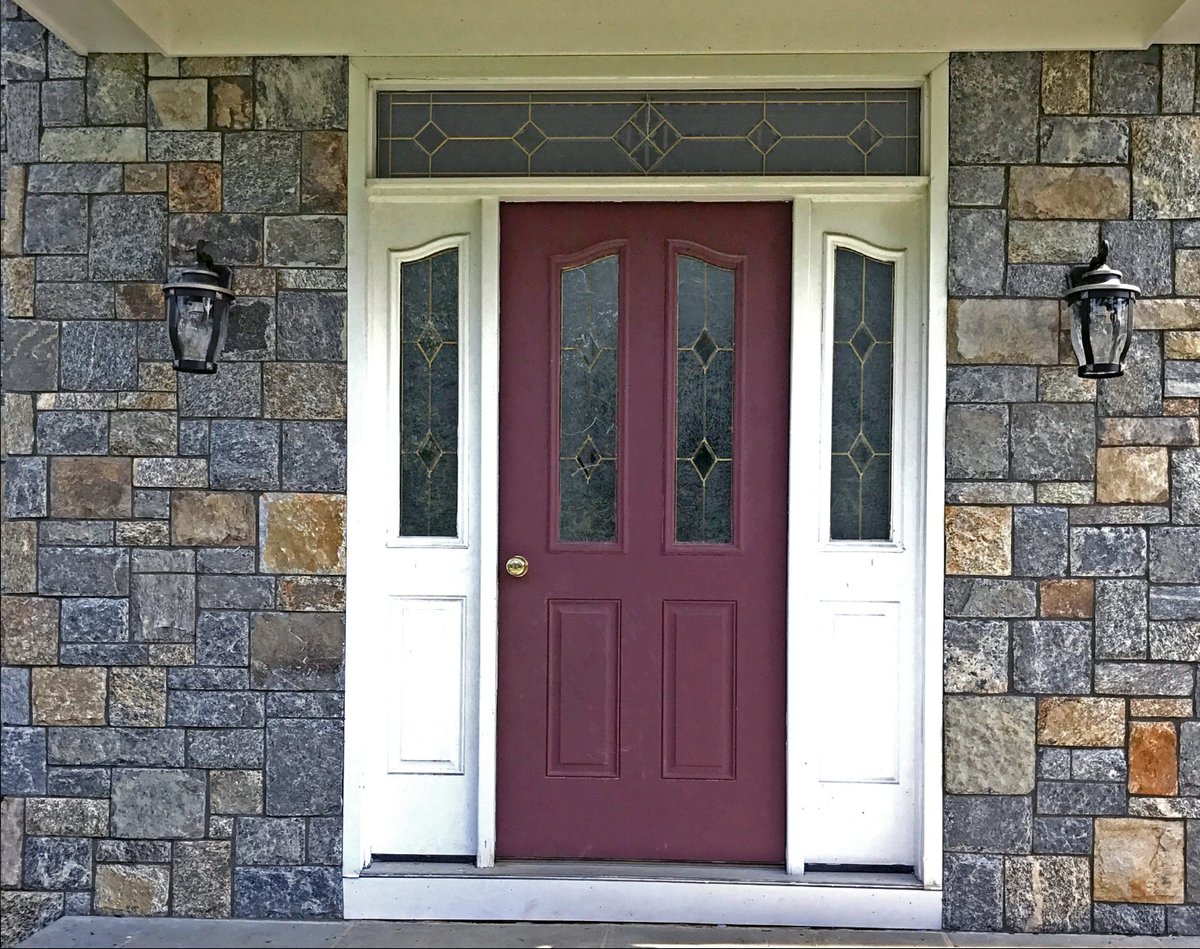 Front entry with R Stone square and rectangular natural thinstone walls