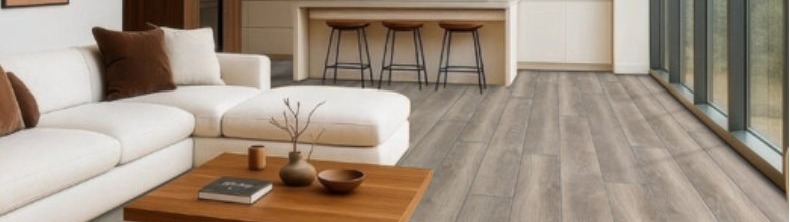 Living room with wood-look luxury vinyl plank flooring