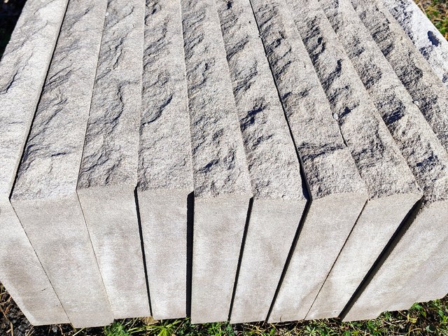 Indiana limestone tread with rock face edge