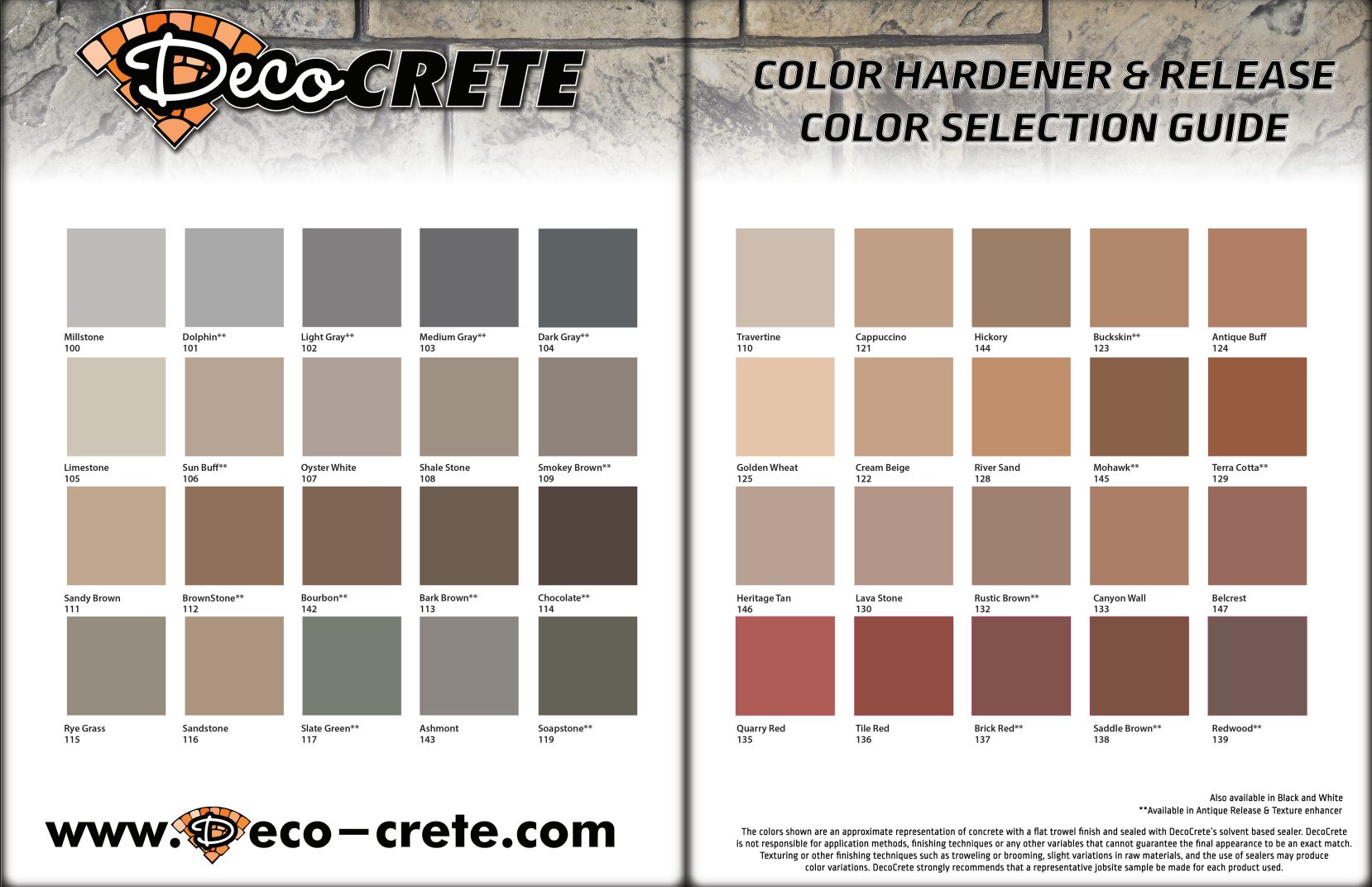 Deco-Crete color hardener and release color selection guide