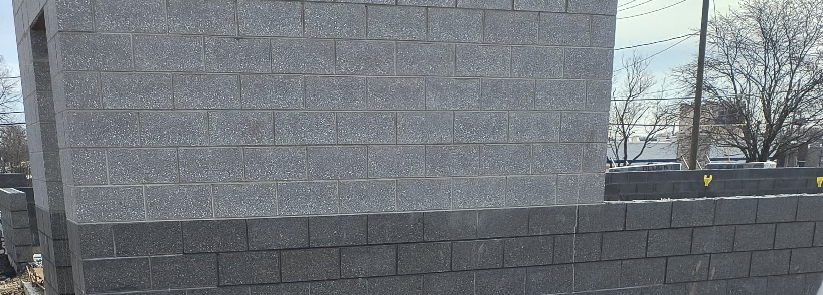 Concrete block wall on a job site