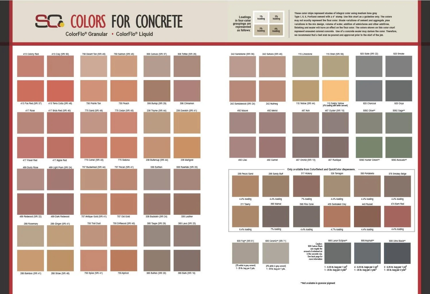 Colors for Concrete integral color chart