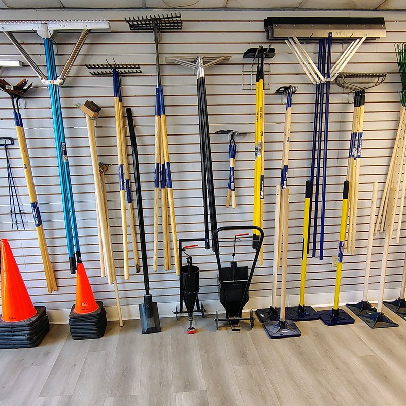 Asphalt tools on display in the showroom