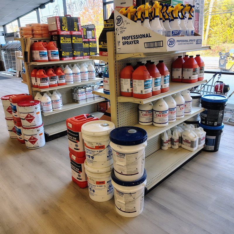 Shelves of concrete sealers, cleaners and bonding agents