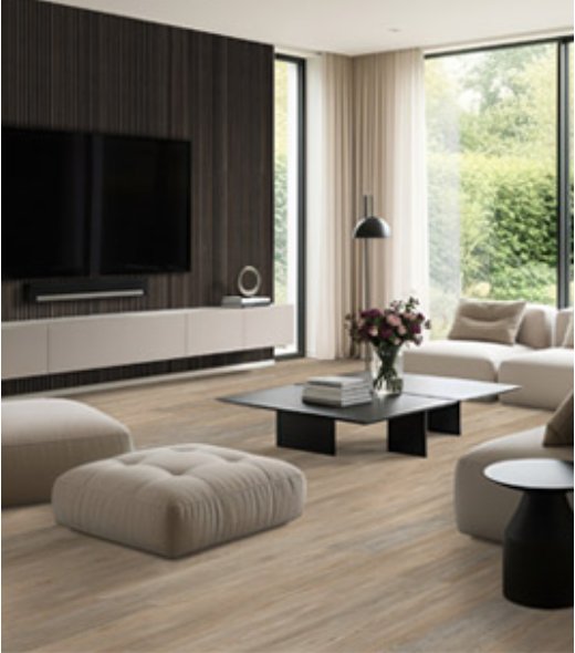 Soft wood-look MSI vinyl plank flooring in a bright family room