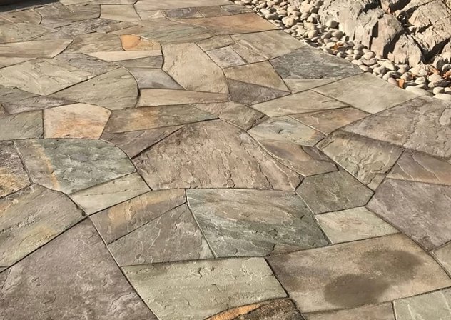 Mosaic flagstone patio with tight joints